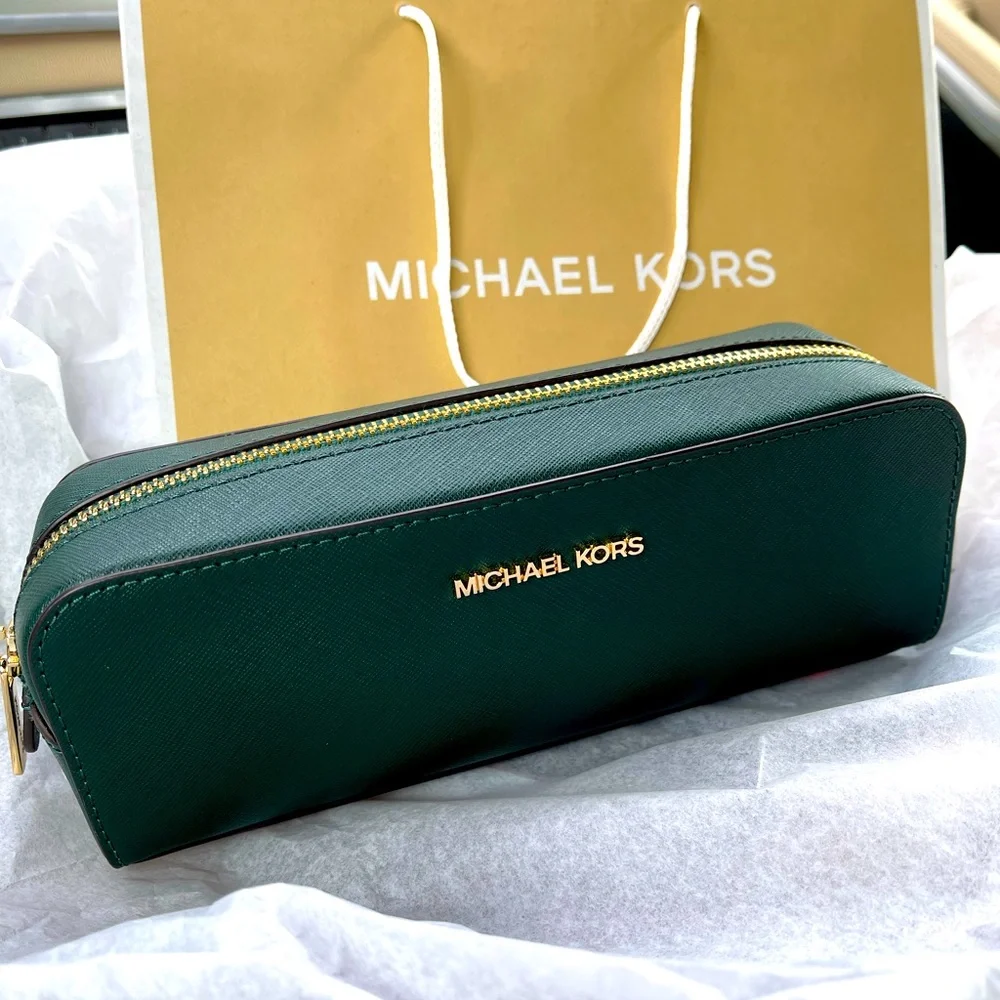 NWT MICHAEL KORS Medium Pencil Case Signature Leather Makeup Case - Picture 2 of 6